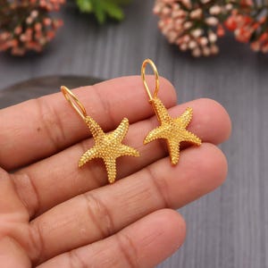 14K Gold Plated Starfish Earrings, 925 Sterling Silver, Beach Earrings, Rose Gold Star Fish Earrings, Chic Beach Theme Earrings