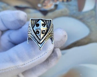 925 Sterling Silver Medieval Knight Shield Ring – Gothic Armor Ring for Men |