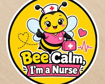 Nurse Bee Sticker, Funny Bee Decal for Water Bottle Laptop