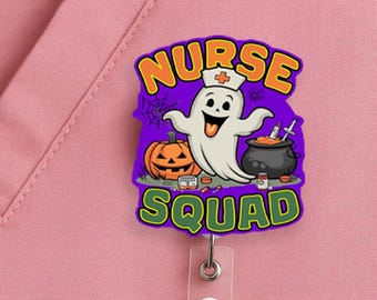 Halloween Nurse Badge Reel, Ghost Squad Acrylic Clip