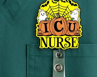 Halloween Nurse Badge Reel, Icu Pumpkin Design