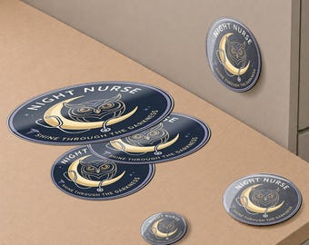 Night Nurse Shine Through The Darkness Gift Pack | Badge Reel, Magnet, Button & Sticker Set | Owl Nurse Gift
