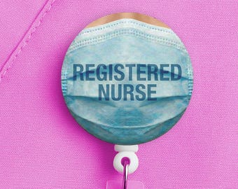 Registered Nurse Badge Reel • Rn Id Holder • Surgical Mask Design • Retractable Name Tag • Nurse Graduation Gift Retractable • Badge