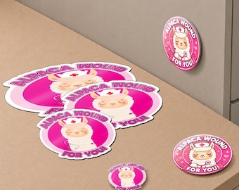 Wound Care Nurse Gift Bundle, Alpaca Badge Reel Button Magnet Sticker Set