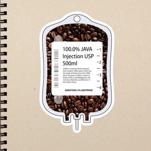 Funny Nurse Coffee Sticker 100% Java Injection IV Bag Stickers zonder luchtbellen