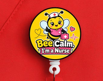 Nurse Bee Badge Reel, Funny Healthcare ID Holder, Retractable Clip