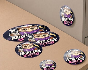 Night Owl Nurse Gift Pack | Badge Reel, Magnet, Button & Sticker Set | Funny Night Shift Nurse Gift