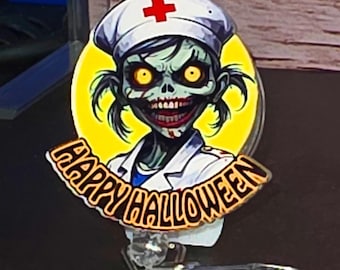 Nurse Badge Reel, Halloween Scary Nurse Zombie
