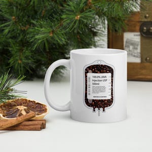 Nurse Coffee Mug 100% Java Injection IV Bag White glossy mug
