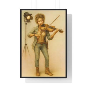 Musical Art Poster, Framed Violinist Wall Decor, Vintage Style Home Art, Gift for Musicians, Inspirational Art for Living Room