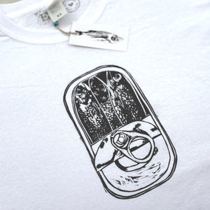 Sardines - Mens Lino Print Handmade Sardine Tshirt (Black)