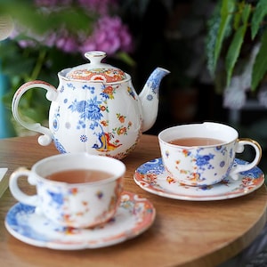 Keramische koffieset in Europese stijl | Handgemaakte keramische koffiekopjes en schotels | Middagtheeservies | Theekransje | Handgeschilderd theeservies