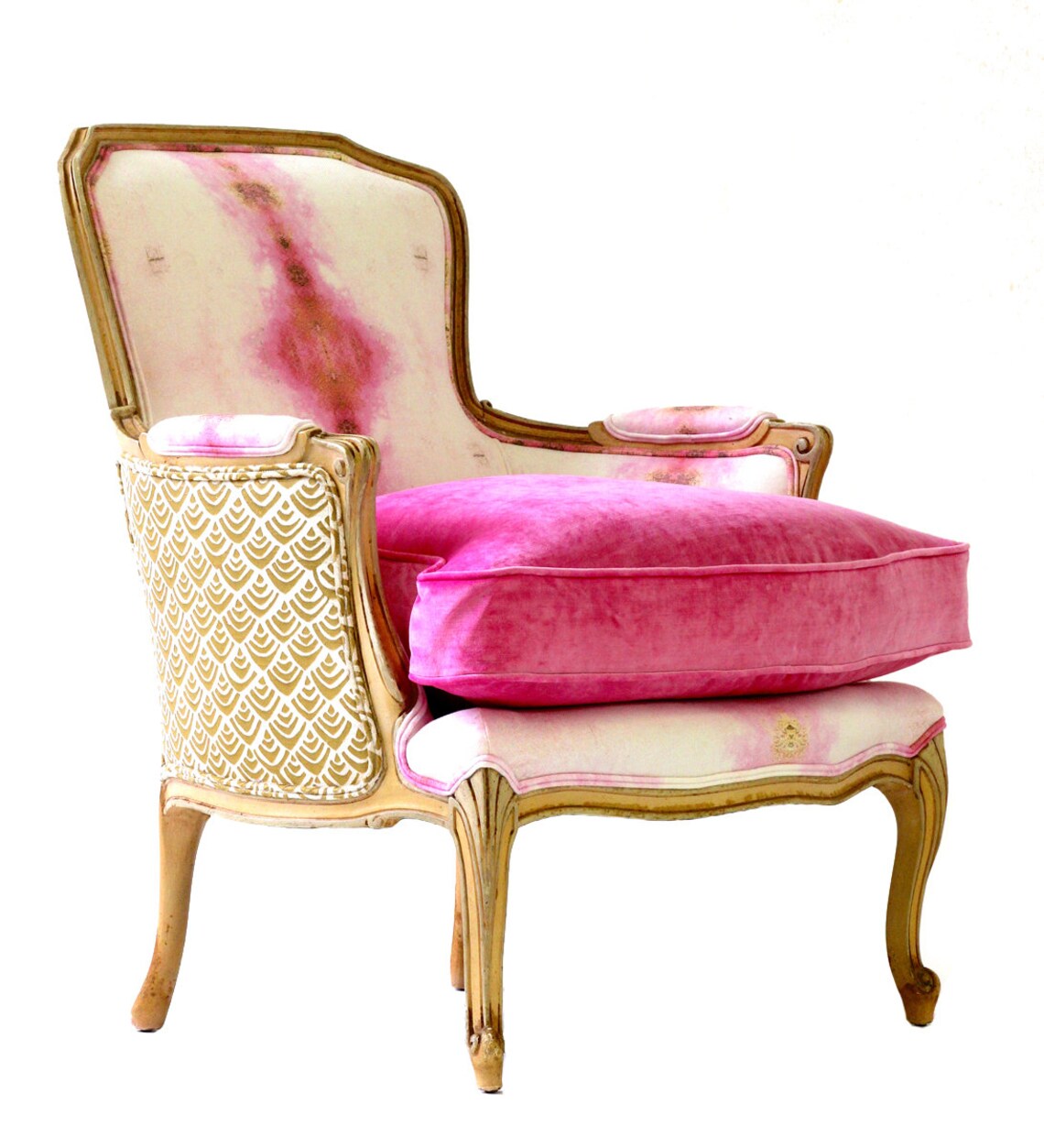 French Bergere Upholstered Pink Opal chair Etsy