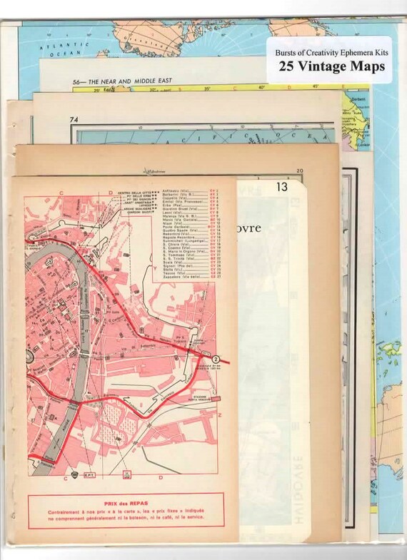 Vintage Mapa páginas//piezas materiales efímeros Papel Pack Scrapbooking basura diario de 25 piezas