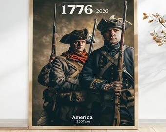 Plakat z okazji 250. rocznicy wojny o niepodległość Stanów Zjednoczonych: wydruk pionowy