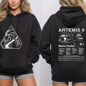 Artemis II Moon Hoodie, Two-Sided Timeline Graphic - Unisex, NASA Mission Patch Tribute, Space Lover Gift