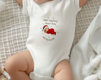 Baby Rib Bodysuit, Merry Christmas Mommy & Daddy, 100% Cotton Infant Romper (Snap Closure)