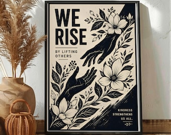 Decorazione murale motivazionale: stampa con citazione floreale - Decorazione che ispira gentilezza