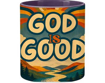 Retro God Is Good Mok, Tweekleurig Accent, 325 ml Faithful Koffiebeker