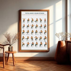 Full Body Chair Workout Poster, Mobility Guide, Home Gym Decor (24x36 Inches)