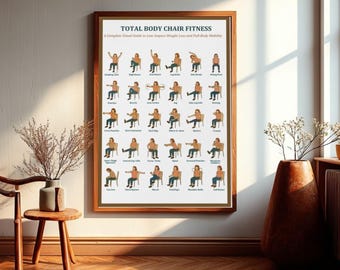 Póster de ejercicios en silla, guía de movilidad corporal completa, decoración de pared para gimnasio en casa - Impresión enrollada / Papel de alta calidad, 24 x 36 pulgadas