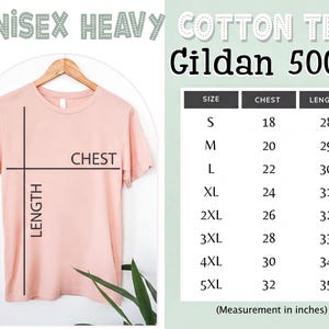 The image is a collage of two images. The left image shows a pink t-shirt hanging on a hanger, with measurements and labels indicating the size and chest measurements. The right image is a table with measurements and corresponding sizes for a cotton t-shirt, including the length, chest, and sleeve measurements.