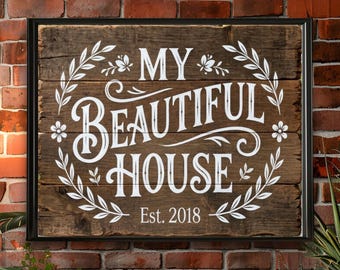 Poster rustique inspiré du bois : Ma belle maison, tons chauds