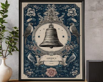 Liberty Bell Wall Art Poster, Vertical Ornate Design (250th Anniversary)