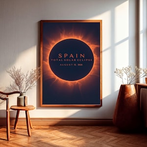 Celestial Solar Eclipse Poster, Spain 2026 (Rolled Wall Art)
