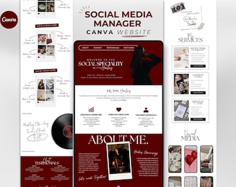 Burgundy Social Media Manager Portfolio Dark Canva Website Template Marketing Aesthetic UGC Landing Page Content Creator Coach Influencer