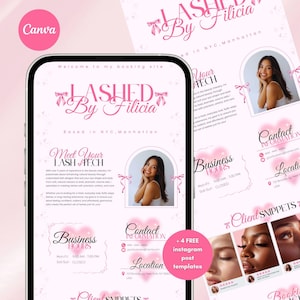 Rosa Acuity-schemaläggningsmall, Canva-bokningssajt för lashtech, nailtech, hårstylist, MUA:er, acuity braid, redigerbar acuity-webbdesign