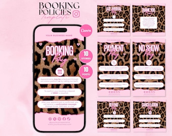 Pink Booking Policy Template Cheetah Policy Templates Leopard Nail Tech Scheduling Policies Hair Booking Policies Lash Tech IG story & posts
