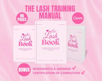 Manual de capacitación sobre pestañas, curso de pestañas revendible, libro electrónico, curso de extensiones de pestañas editable, guía de capacitación, manual de extensiones de pestañas, negocio de pestañas PLR
