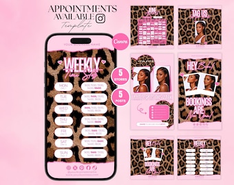 Pink Leopard Weekly Monthly Appointments Template Cheetah Instagram Story Post Weekly Schedule Booking Calendar Availability Scheduling DIY