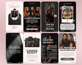 50 Editable Hairstylist Instagram Story Reels Marketing Hairstylist Social Media Hair Salon Instagram Stories done-for-you content Canva