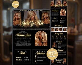 Luxurious Gold Acuity Template Dark Hairstylist Acuity Scheduling Site Acuity Booking Page Hair Tech Acuity Braider Booking Website Canva