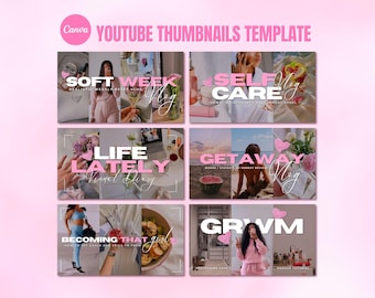 Youtube Thumbnail Canva Template youtube vlog thumbnail contentcreator branding kit youtube intro banner youtubers Pink Thumbnail Editable