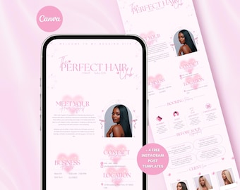Plantilla de citas de Square, Reservas de Squarespace, Sitio de reservas de peluqueros, Programación de citas de peluqueros de Square, Plantilla rosa de Canva de Squarespace