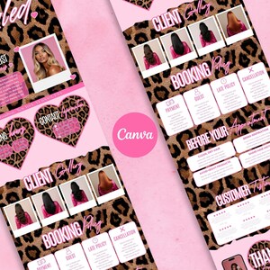 May include: Pink and leopard print promotional material for a hair stylist. The design includes a photo of a woman with blonde hair, client photos, and booking information. The word "Styled" is at the top.