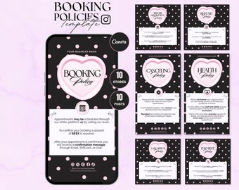 Pink Booking Policy Template Polka Dots Policy Templates Nail Tech Scheduling Policies Hair Booking Policies Lash Tech IG story & posts