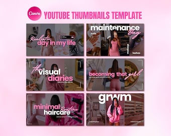 Youtube Thumbnails Canva Template  contentcreator branding kit youtube vlog thumbnail intro banner youtubers Pink Thumbnail Editable DIY