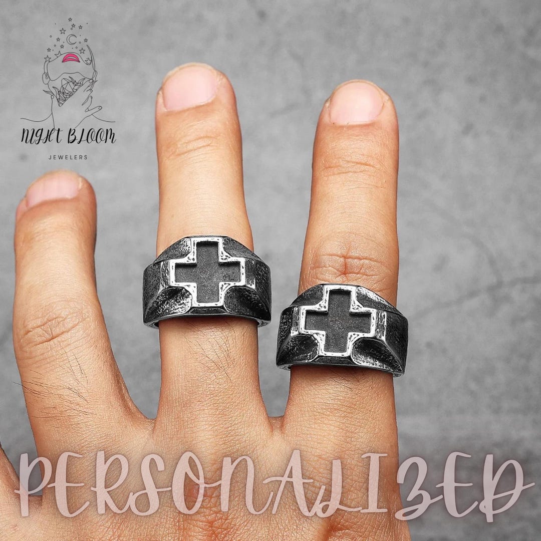 Vintage Black Cross Ring for Men Stainless Steel Punk Rock Jewelry ...