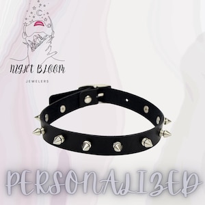 Gothic Leather Choker Necklace with Heart Pendant and Spiked Rivets