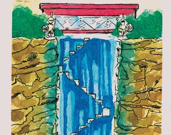 滝の頂上：水彩画