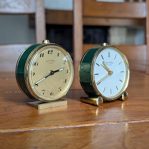 Vintage Swiss Amyral Alarm Clock: Brass Green Case, 7 Rubis Mechanical