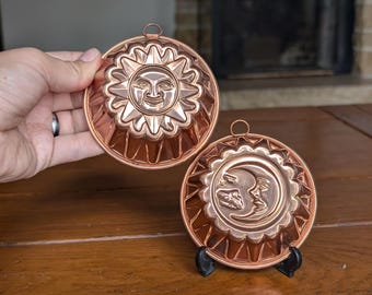 Set of Copper Wall Molds With Sun and Moon Motif in Celestial Art
