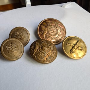 Vintage British Military Brass Buttons: Royal Crest & Artillery Motifs