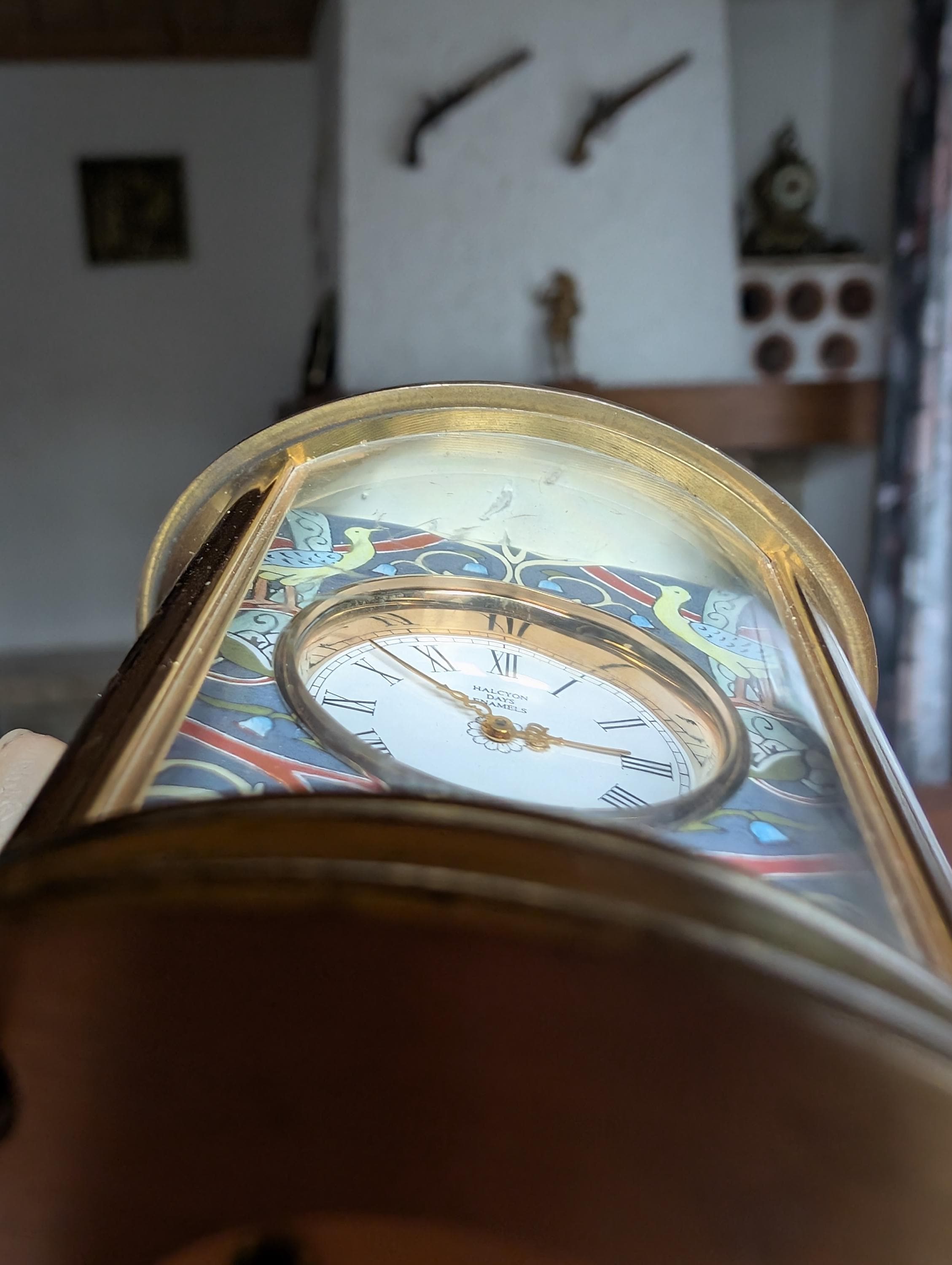 Vintage 1980s Halcyon Days Hand Painted Enamel Quartz Carriage