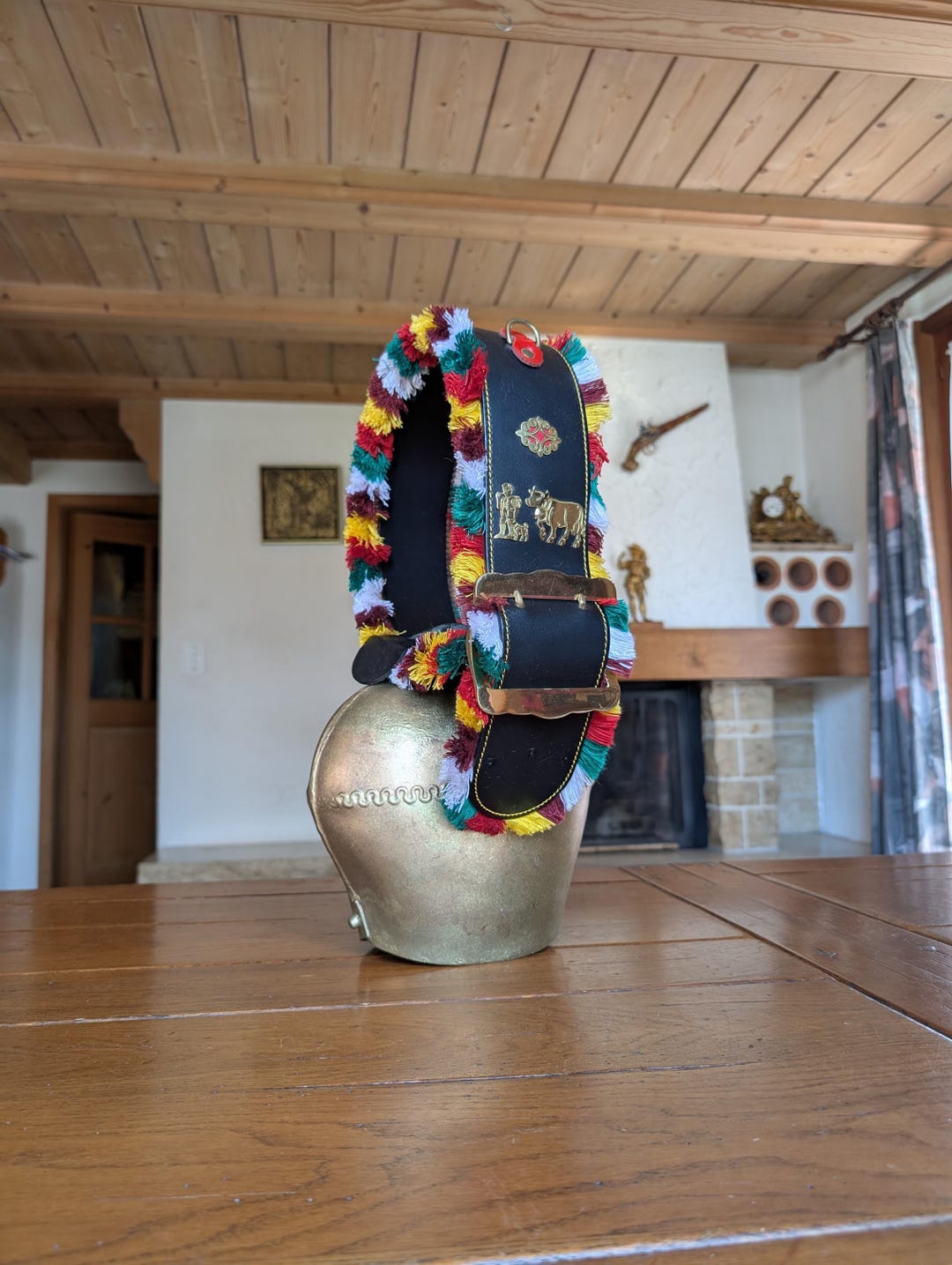 Large Swiss Cowbell With Embroidered Leather Strap - Alpine Decor - Etsy
