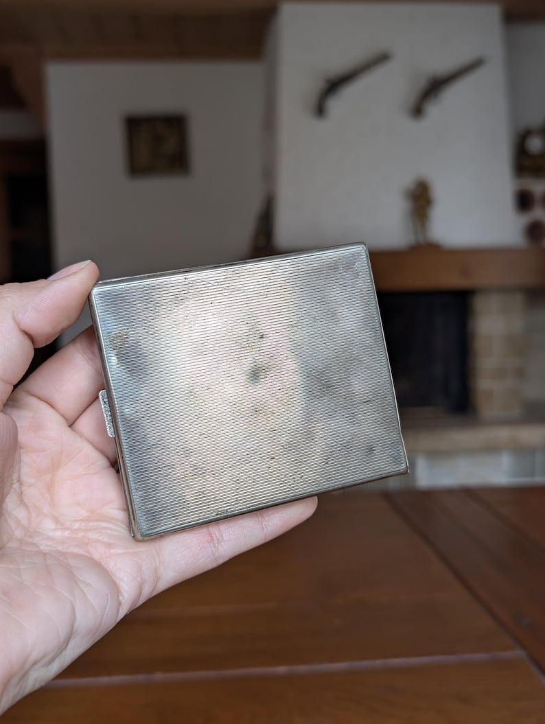 Vintage Alpacca Hoka Cigarette Case, Silver Plated Floral Art Deco image 9